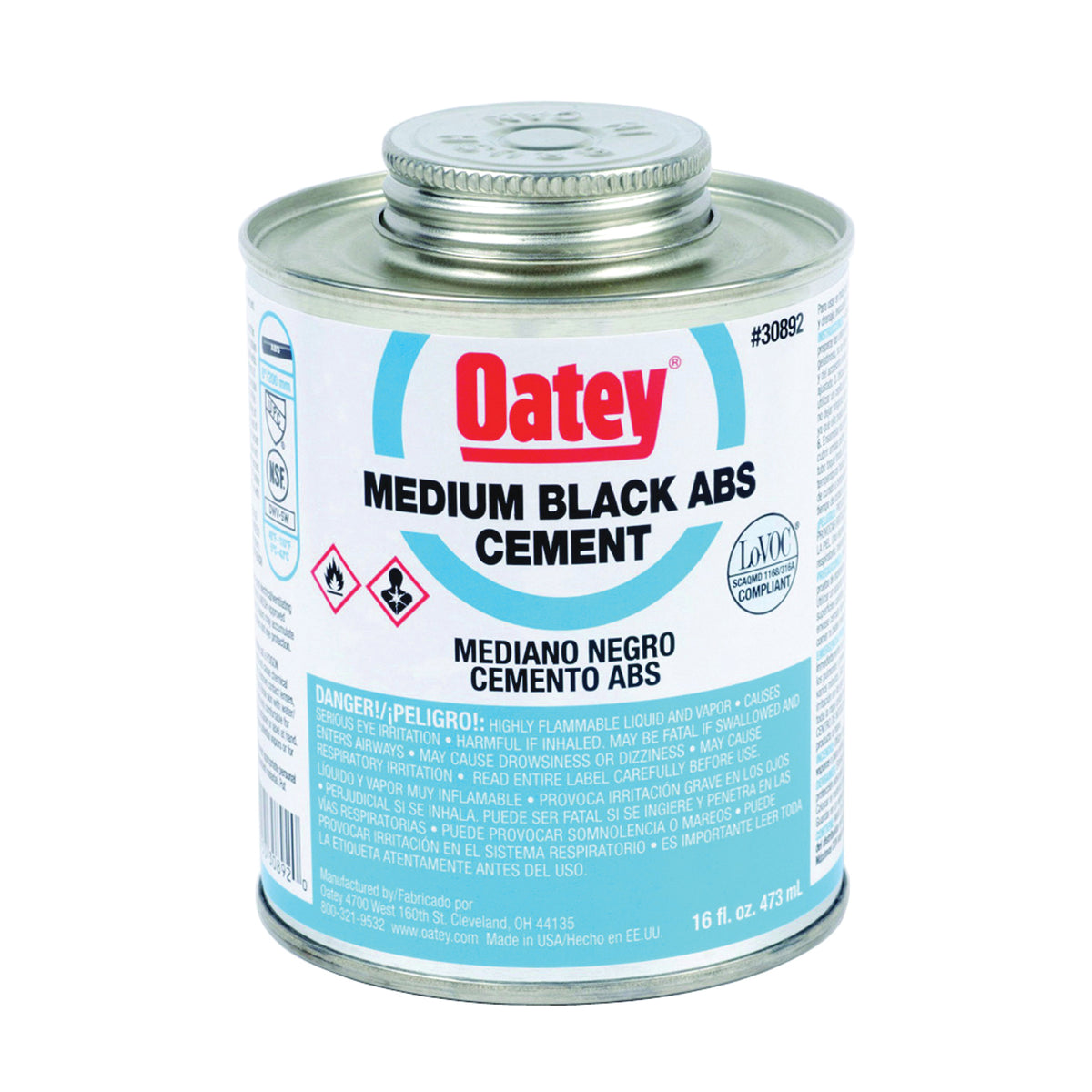 Oatey 30892 Solvent Cement, Opaque Liquid, Black, 16 oz Can