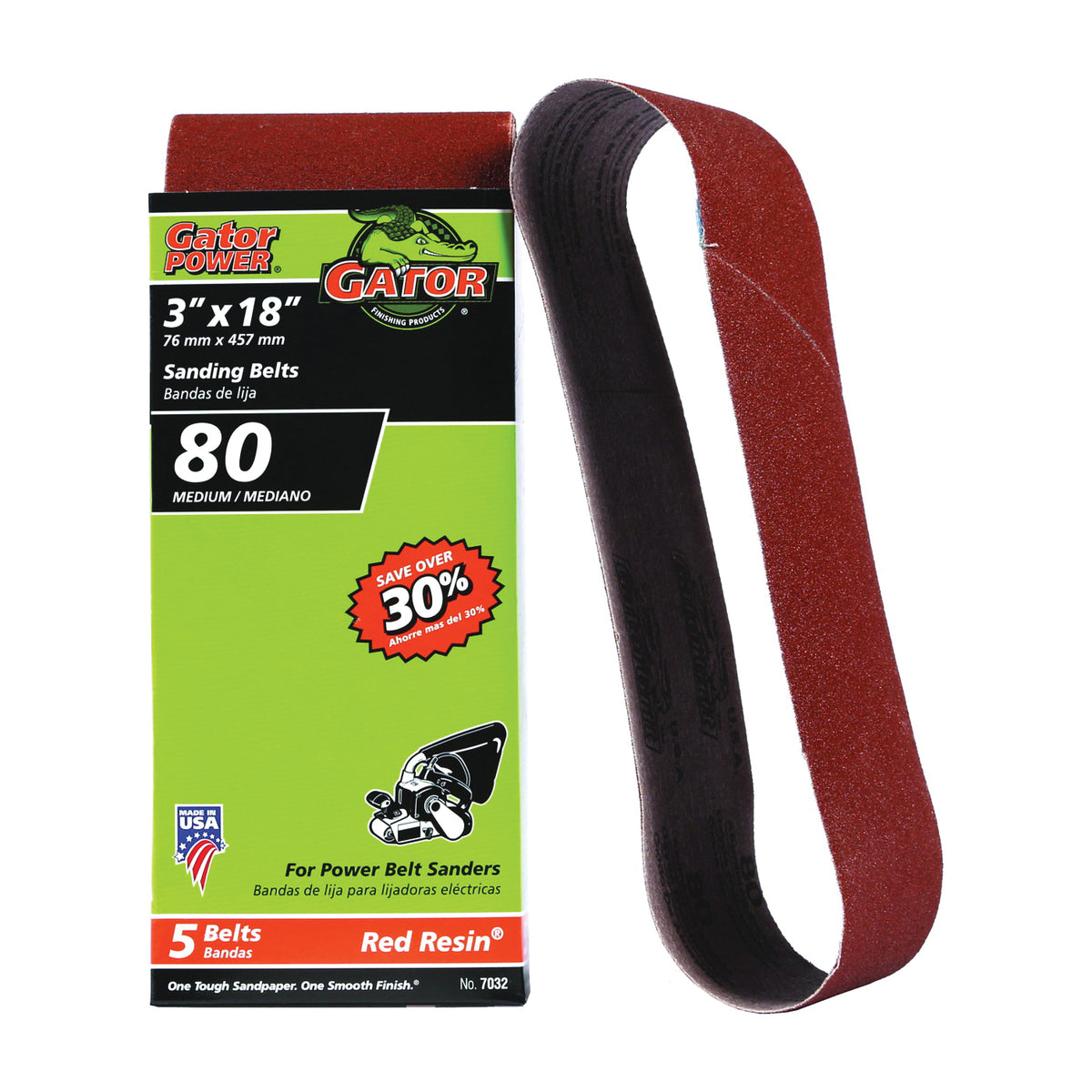 Gator 7032 Sanding Belt, 3 in W, 18 in L, 80 Grit, Medium, Aluminum Oxide Abrasive