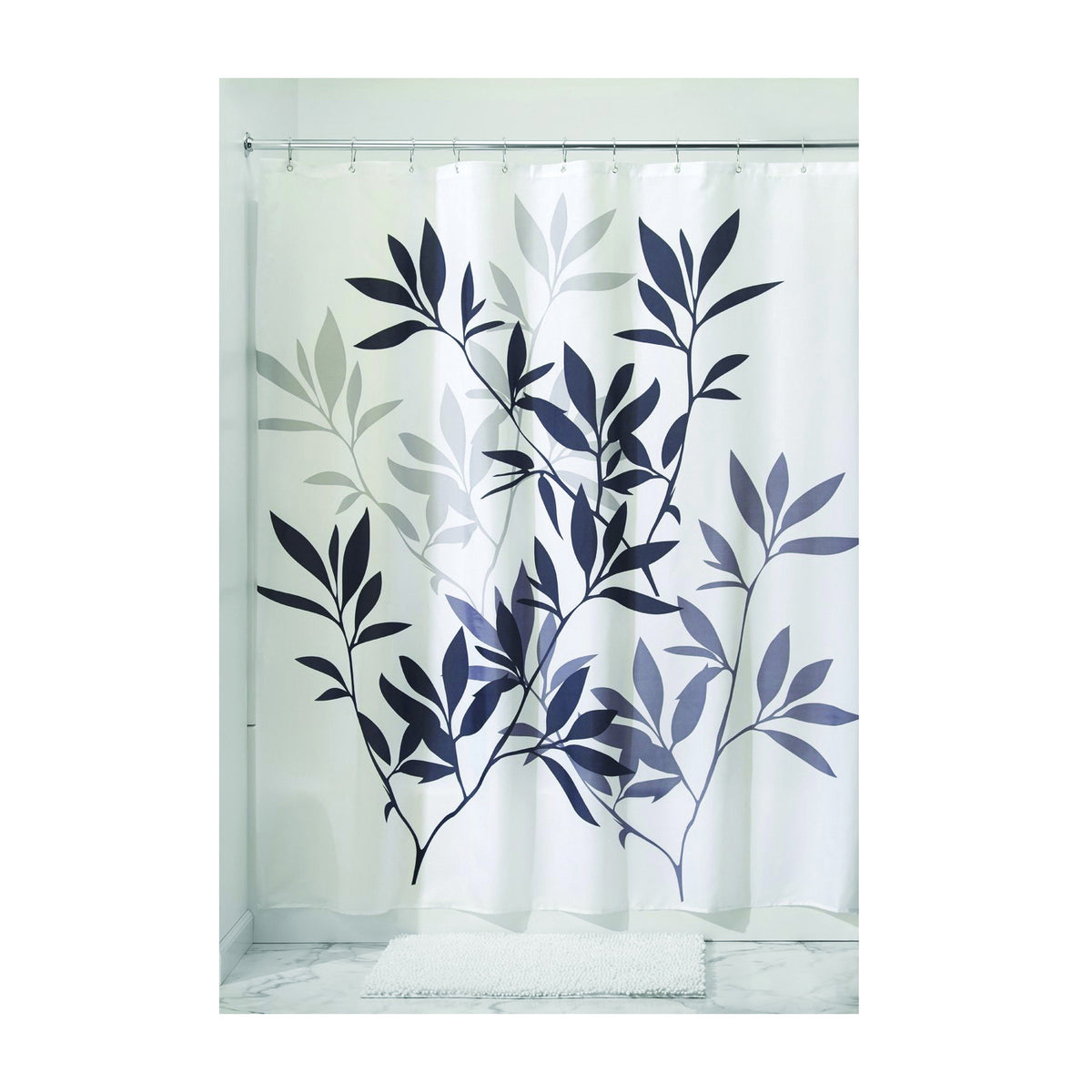 iDESIGN 35620 Shower Curtain, 72 in L, 72 in W, Polyester, Gray/Neutral Black