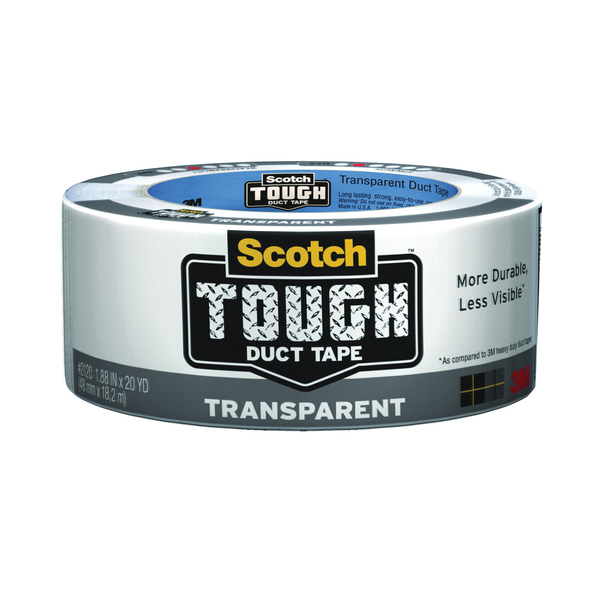 Scotch 2120-C Tough Duct Tape, 20 yd L, 1.88 in W, Polyethylene Backing, Clear