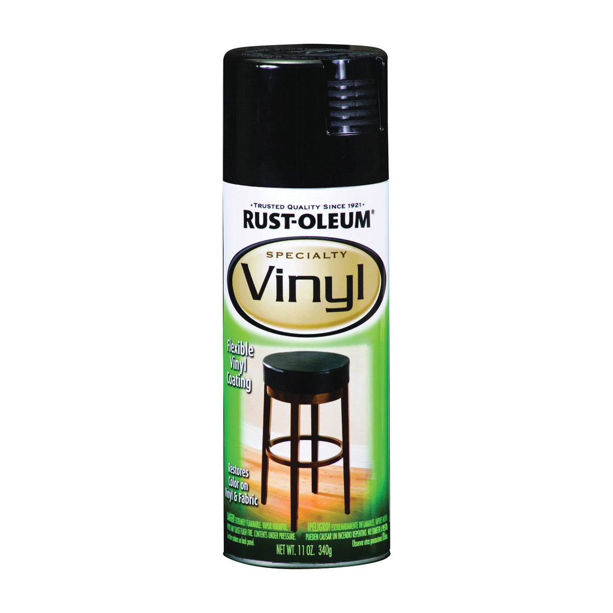 RUST-OLEUM 1909830 Vinyl Spray Paint, Semi-Gloss, Black, 12 oz, Aerosol Can
