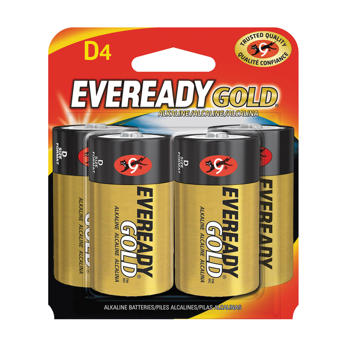 Energizer A95BP-4 Battery, 1.5 V Battery, 19.5 Ah, D Battery, Alkaline, Manganese Dioxide, Zinc