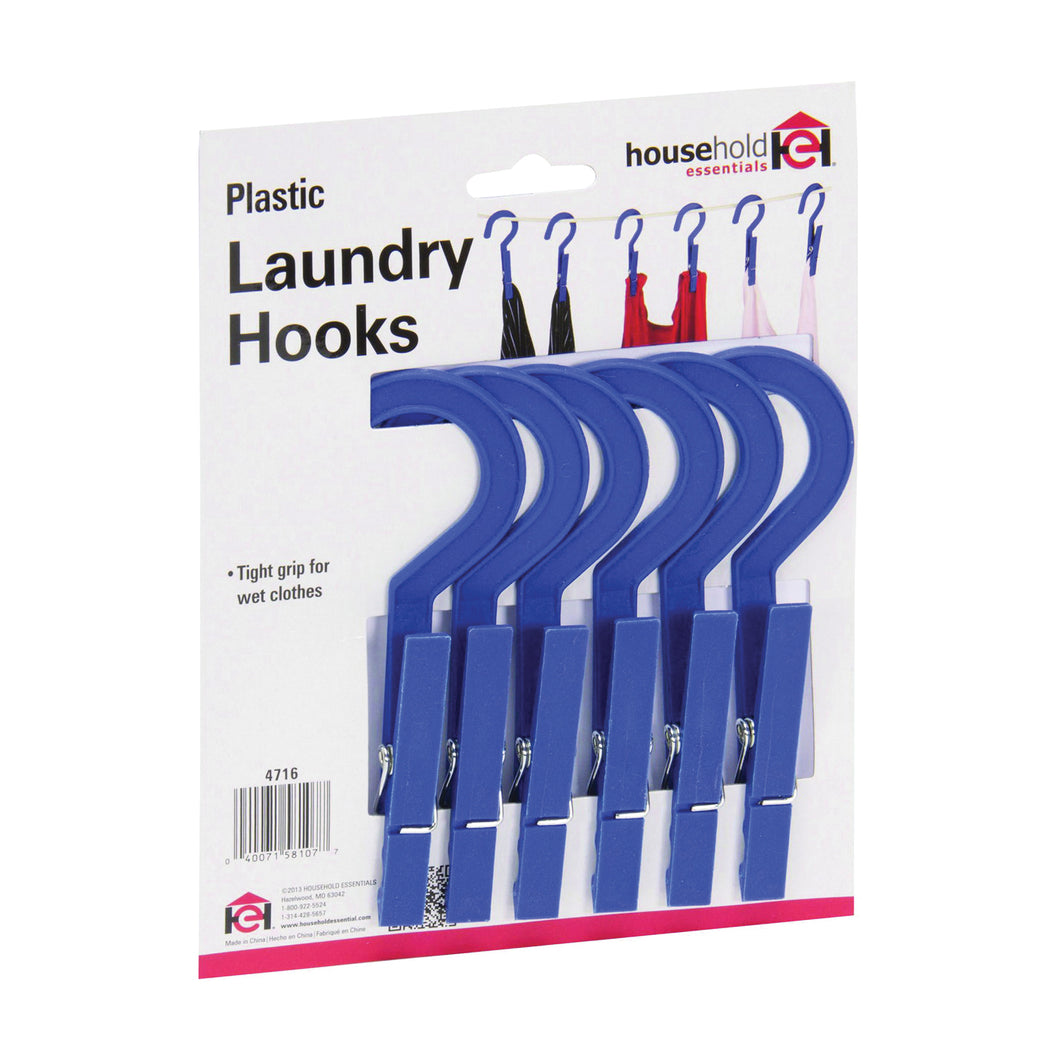 HOUSEHOLD ESSENTIALS 4716 Hang Dry Clothespin, 6 in W, 0.63 in L, Plastic, Blue