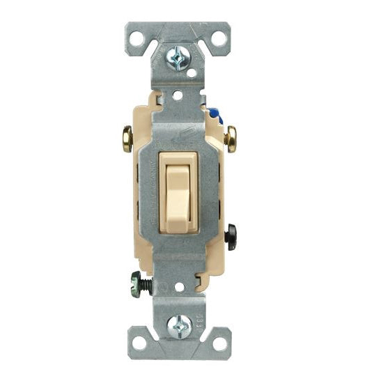 Eaton Cooper Wiring 1303V Toggle Switch, 15 A, 120 V, Polycarbonate Housing Material, Ivory