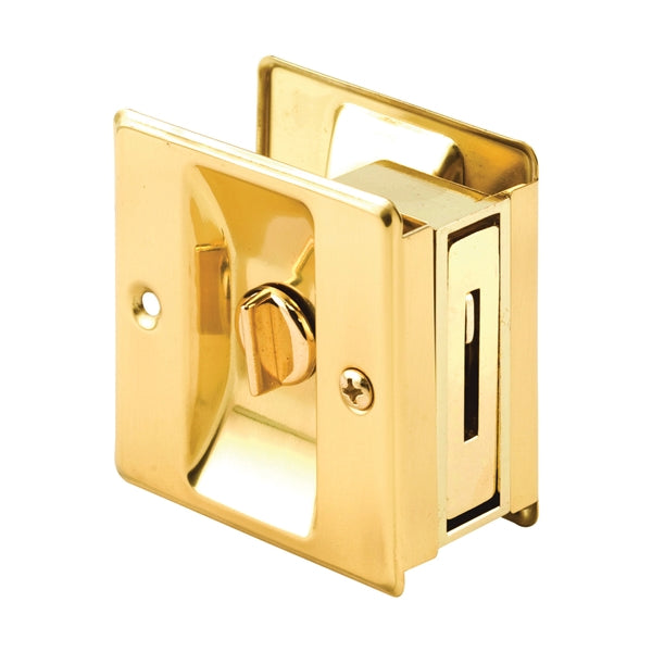 Prime-Line N 6771 Pocket Door Lock and Pull, Brass, Polished Brass