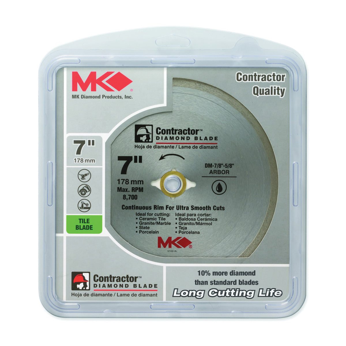 MK 167029-CN Circular Saw Blade, 7 in Dia, 5/8 in Arbor, Diamond Cutting Edge