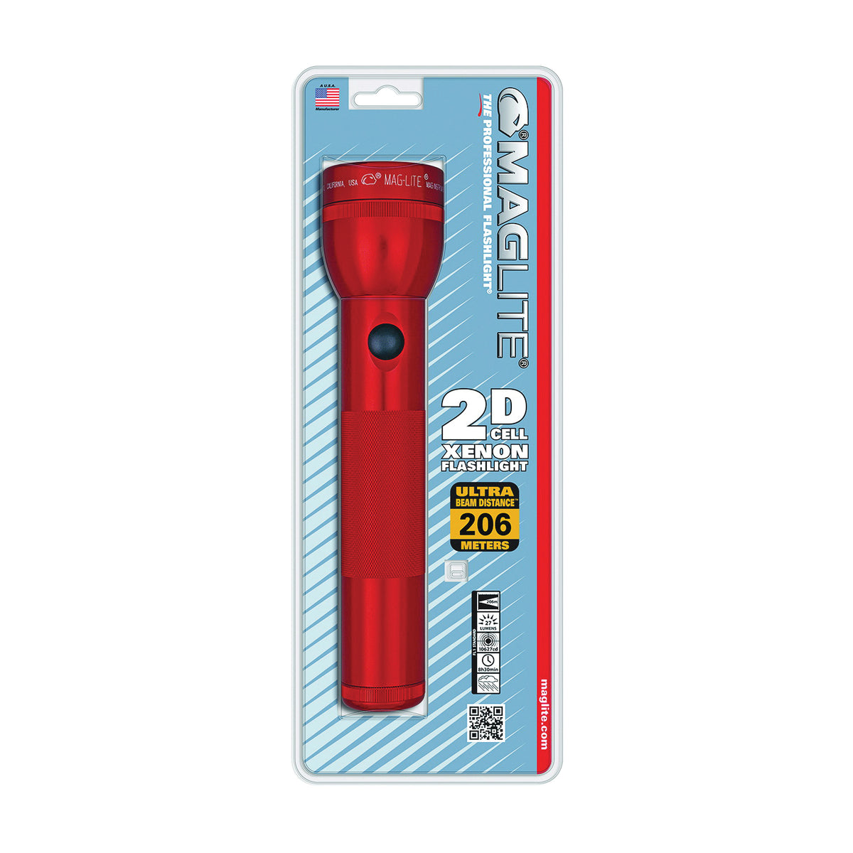MAGLITE S2D036 Flashlight, D Battery, Alkaline Battery, Incandescent Lamp, 19 Lumens, Flood to Spot Beam, 10 hr Run Time