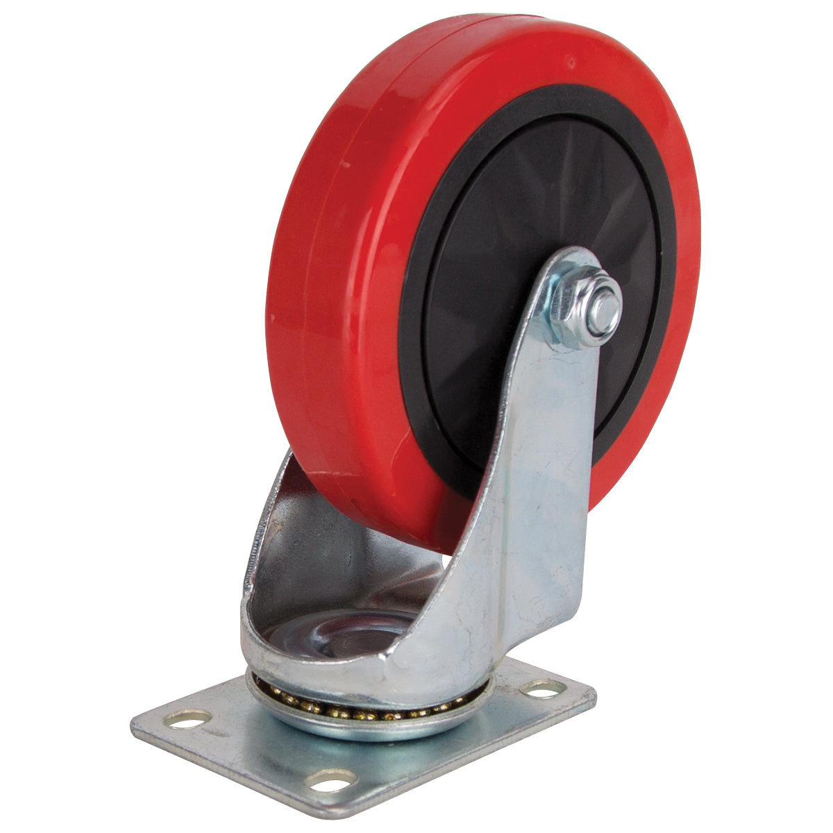 ProSource JC-385-G Swivel Caster, 5 in Dia Wheel, 30 mm W Wheel, PU Wheel, Red, 275 lb, Steel Housing Material