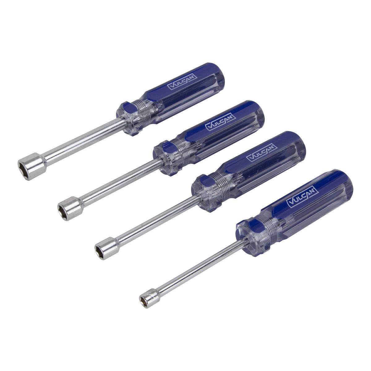 Vulcan JLO-040 Nut Driver Set, 4-Piece, Carbon Steel, Chrome, Transparent &amp; Blue (Handle)