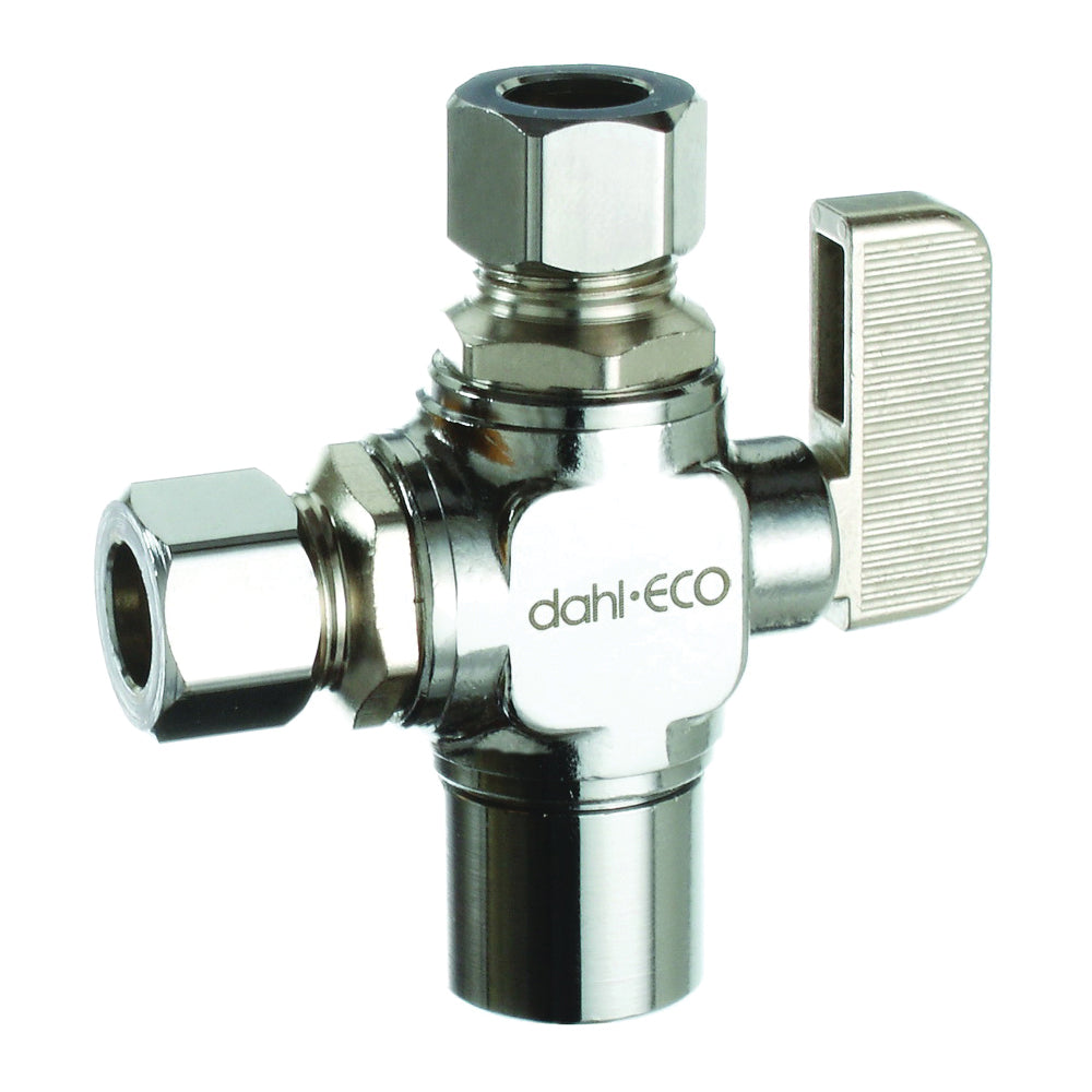 DAHL 511-13-31-31 Ball Valve, 1/2 x 3/8 x 3/8 in Connection, Solder x Compression, Manual Actuator, Brass Body