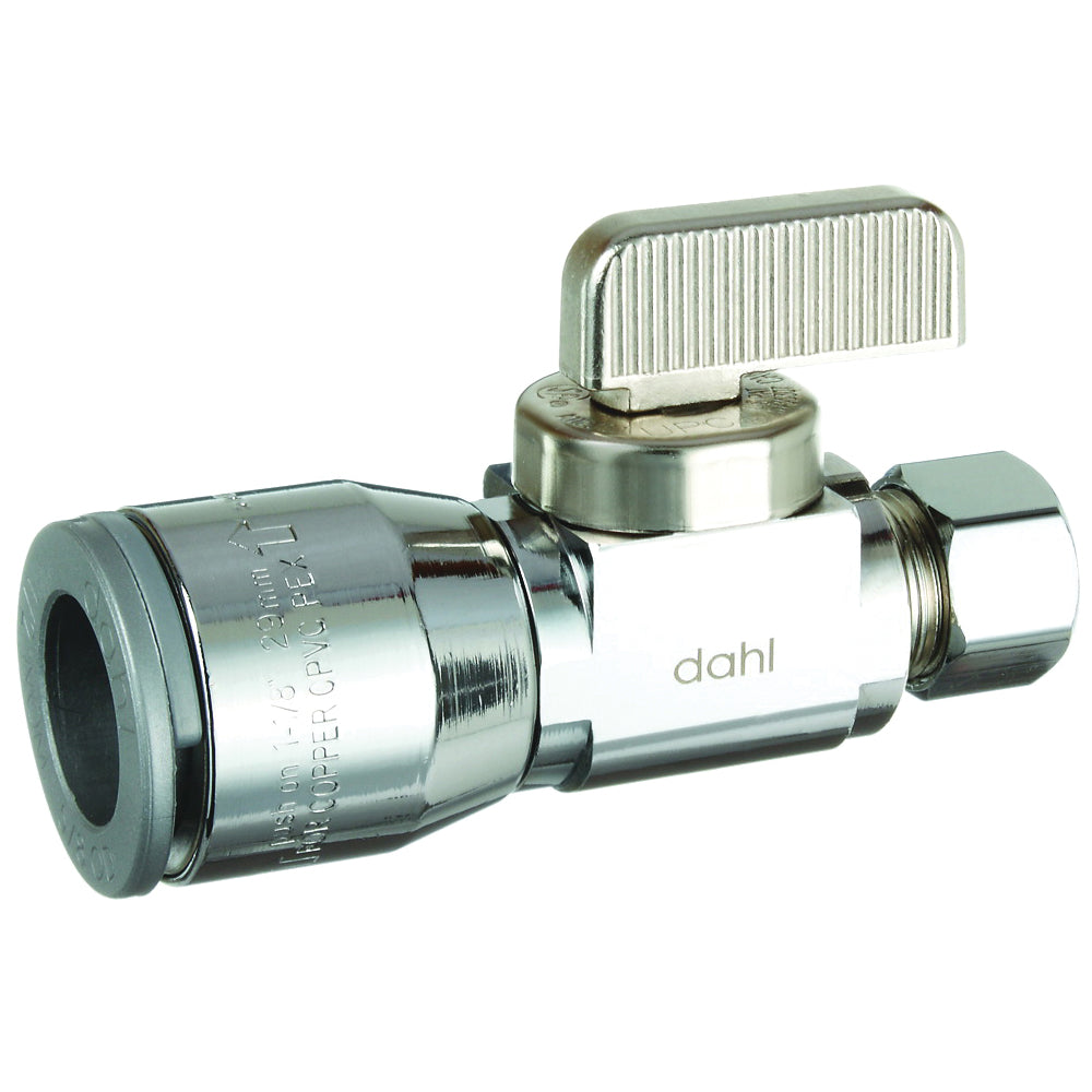 DAHL 511-QG3-30 Supply Stop Valve, 1/4, 1/2 in Connection, Compression, Manual Actuator, Brass Body