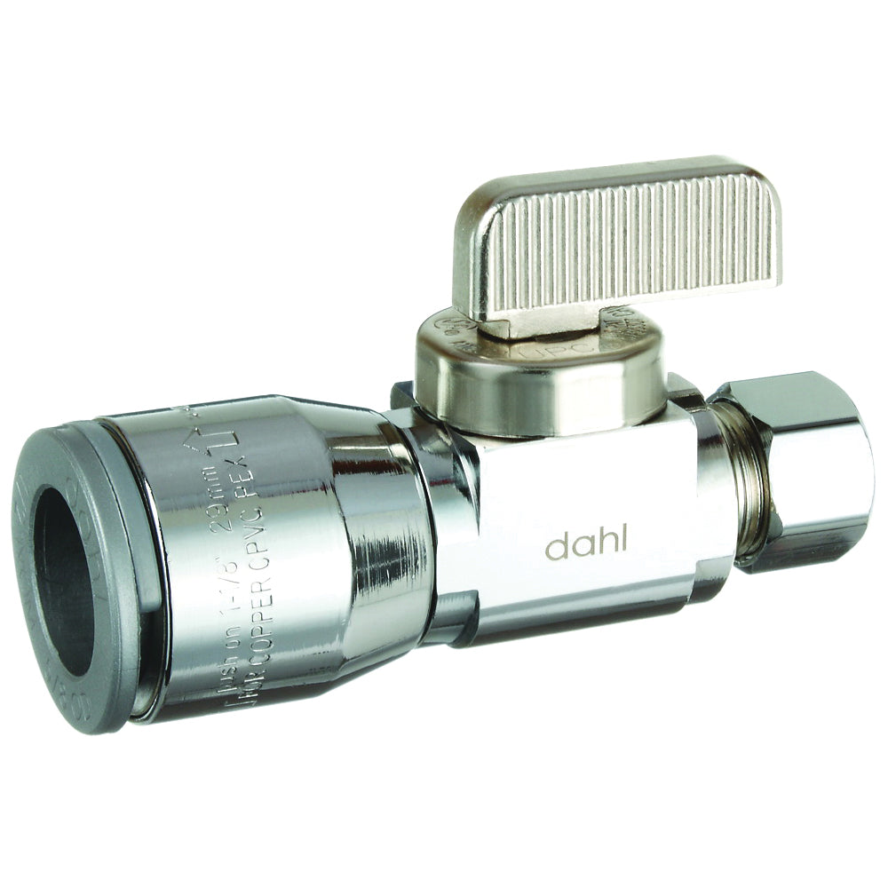 DAHL 511-QG3-31 Supply Stop Valve, 1/2 x 3/8 in Connection, Compression, 125 psi Pressure, Manual Actuator, Brass Body