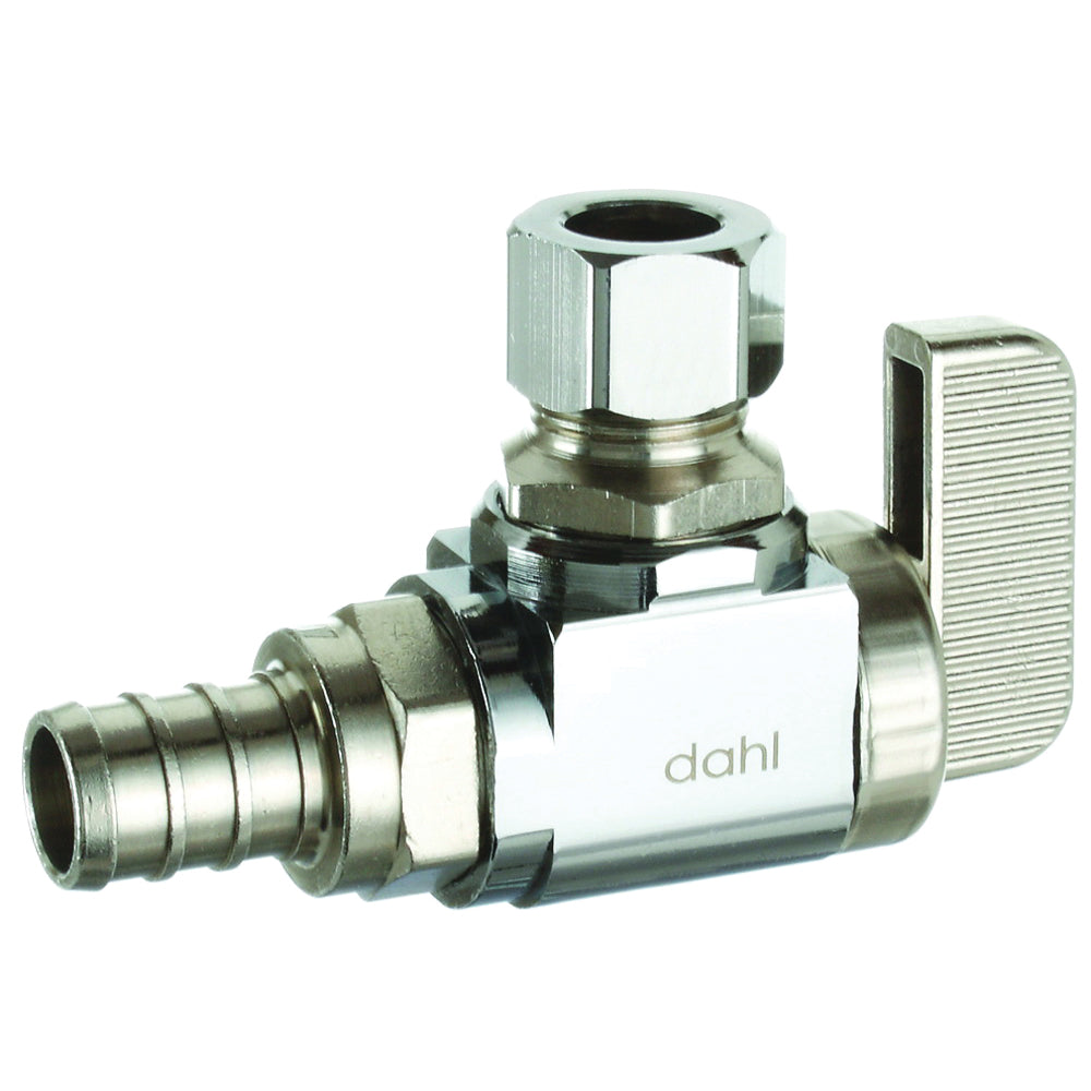 DAHL mini-ball 611-PX3-31-BAG Stop Valve, 1/2 x 3/8 in Connection, Crimp x Compression, 250 psi Pressure, Brass Body