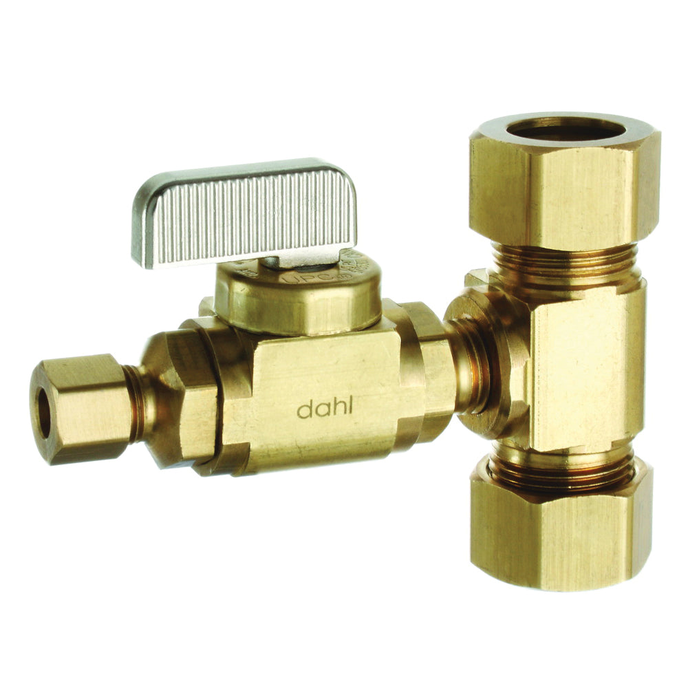 DAHL E33-2211 Tee Valve Kit, 5/8 x 5/8 x 1/4 in Connection, Compression, Manual Actuator, Brass Body