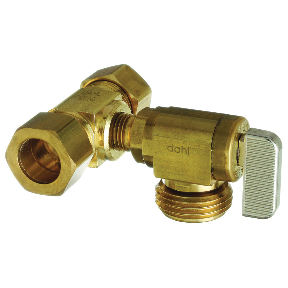 DAHL E33-2242 Tee Valve Kit, 5/8 x 5/8 in Connection, Compression x Male Hose, Manual Actuator, Brass Body
