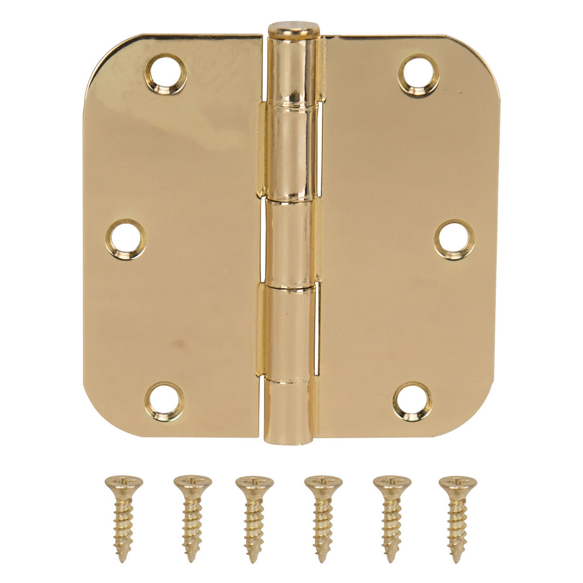 ProSource 20347BBX Door Hinge, Steel, Bright Brass, Loose Pin, 180 deg Range of Motion, Screw Mounting