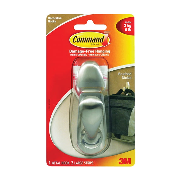 Command Forever Classic Series FC13-BN Decorative Hook, 5 lb, 1-Hook, Metal, Brushed Nickel