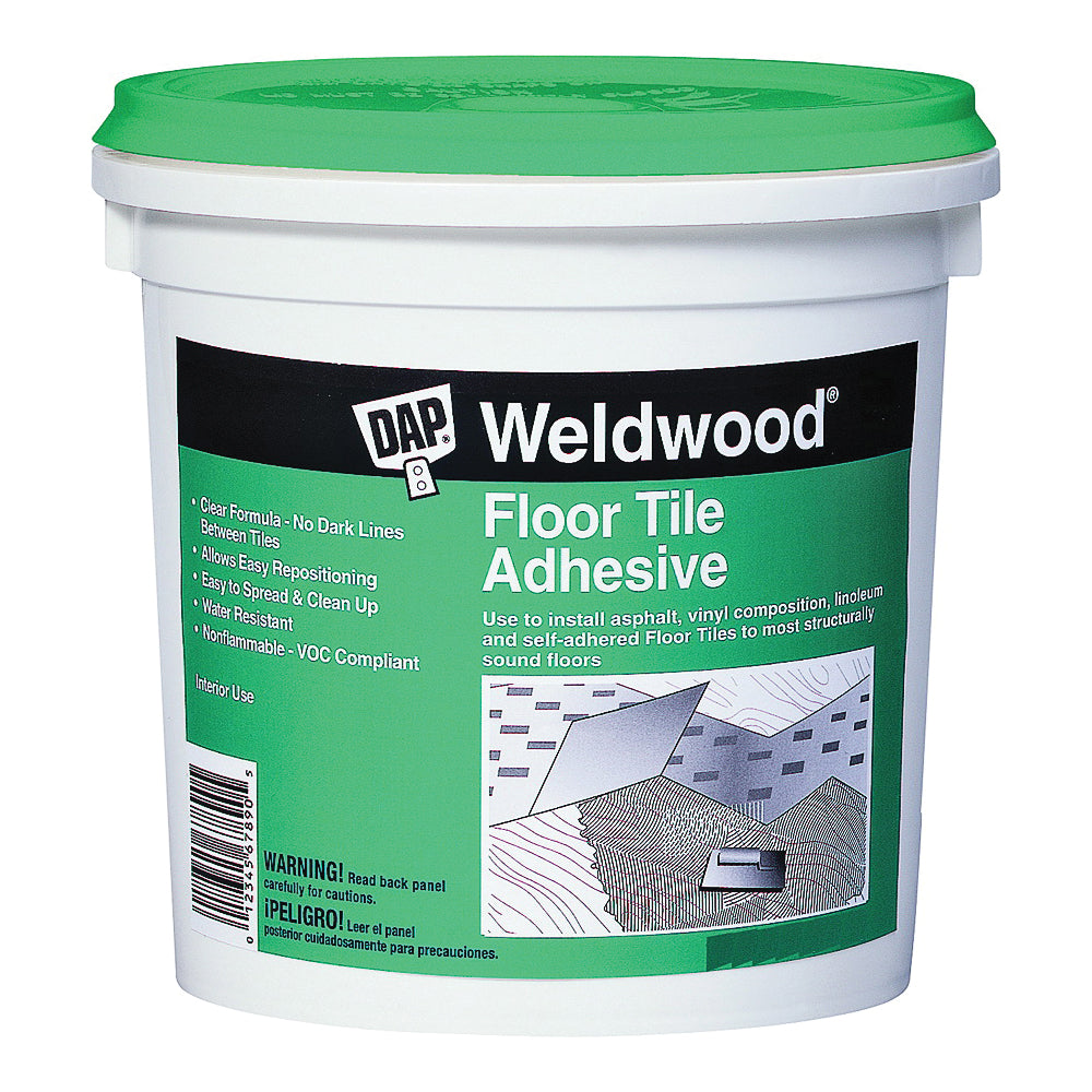 WELDWOOD 00136 Floor Tile Adhesive, Paste, Slight, Clear, 1 qt Pail