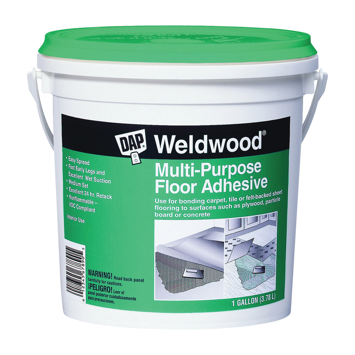 WELDWOOD 00142 Floor Adhesive, Paste, Slight, Off-White, 1 gal Pail