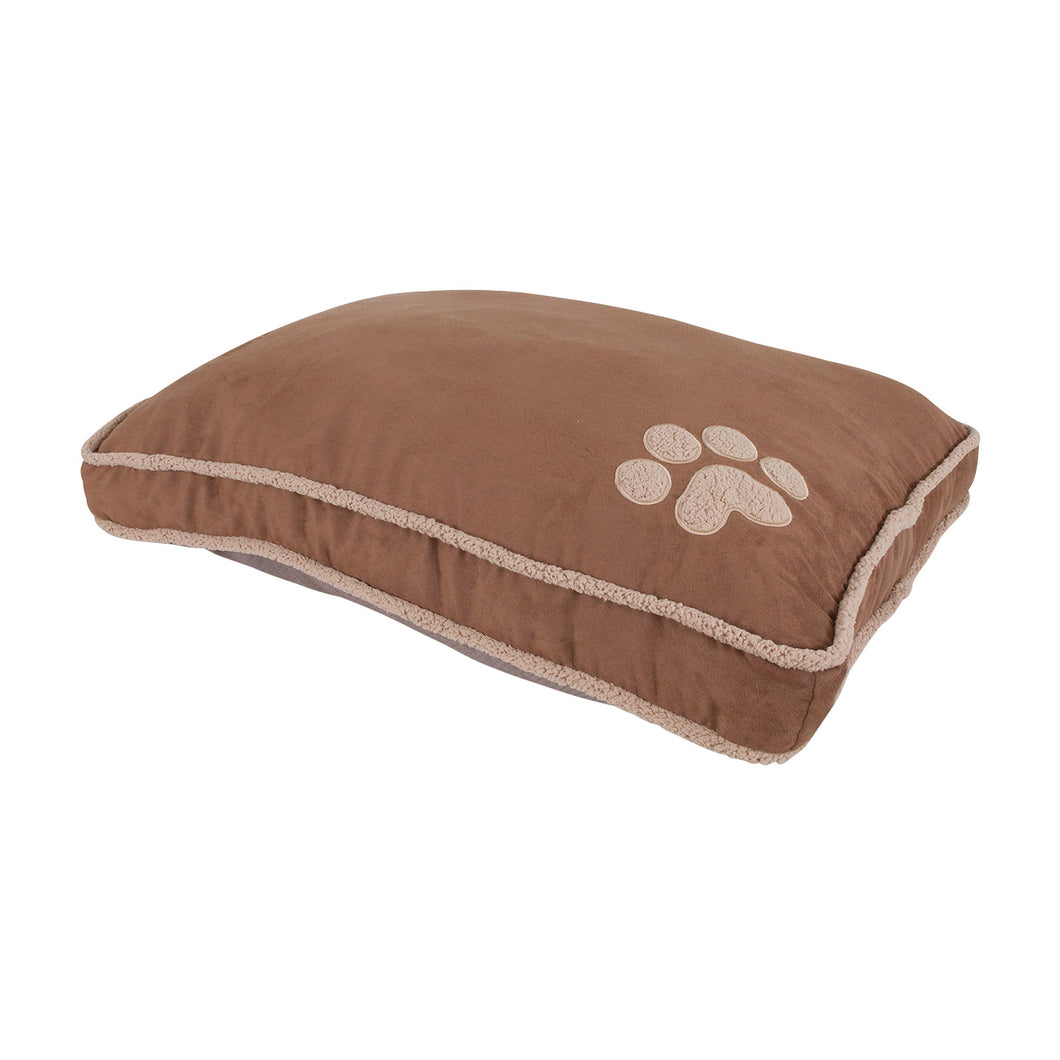 Aspenpet 80392 Pillow Pet Bed, 29 in L, 40 in W, Paw Print Pattern, Polyfill Fill, Suede Fabric Cover, Dark Tan