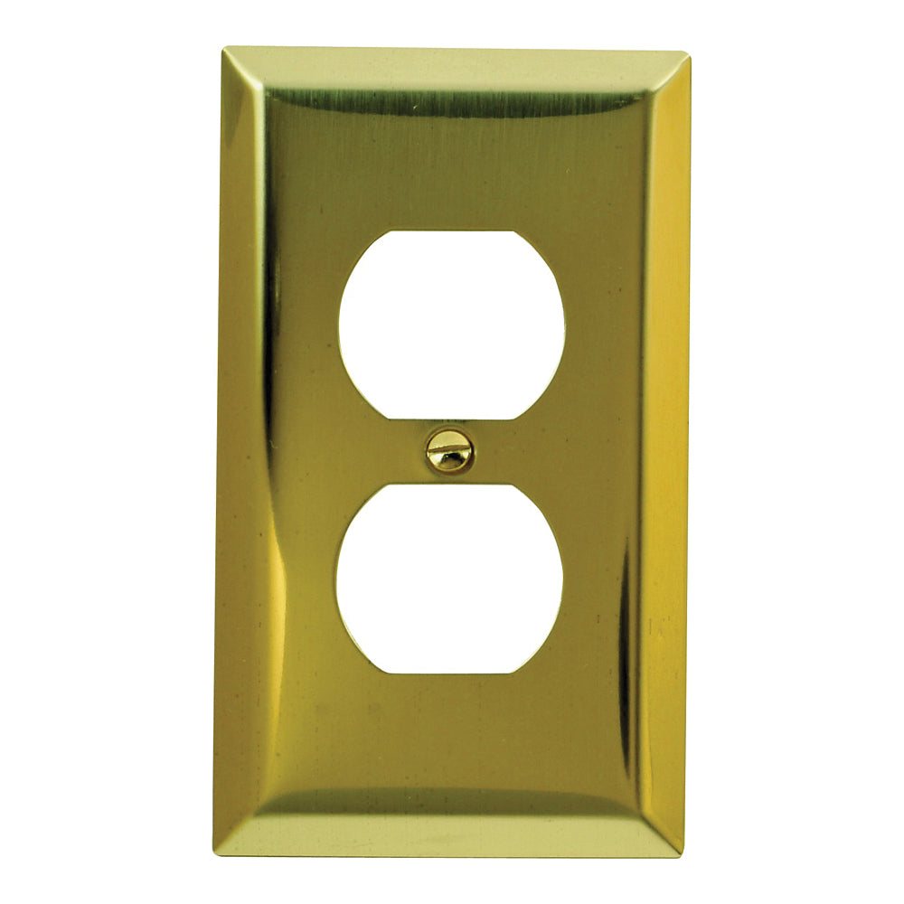 Amerelle 163DBR Receptacle Wallplate, 4-5/16 in L, 2-7/8 in W, 1 -Gang, Steel, Polished Brass