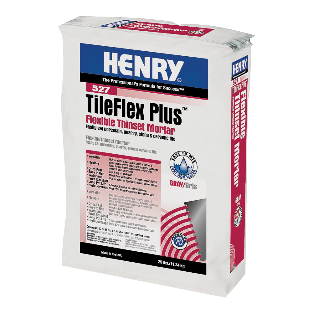 HENRY 527 TileFlex Plus Series 12263 Thin-Set Mortar, White, Fine Solid Powder, 25 lb Bag