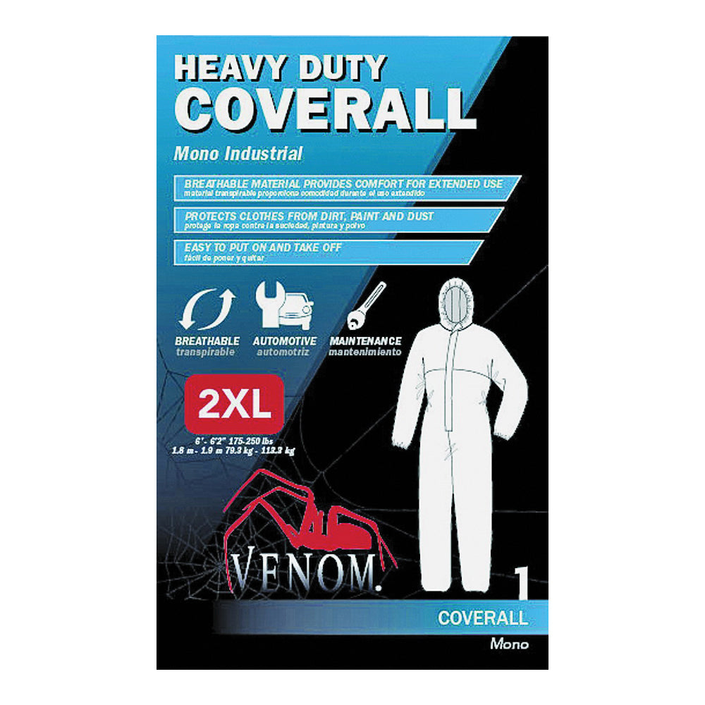 VENOM STEEL VENCV300XXL Coveralls with Hood, 2XL, Unisex, Zipper Closure, Fabric, White
