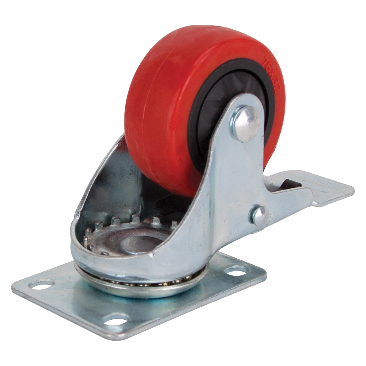 ProSource JC-386-G Swivel Caster with Brake, 3 in Dia Wheel, 30 mm W Wheel, PU Wheel, Red, 176 lb