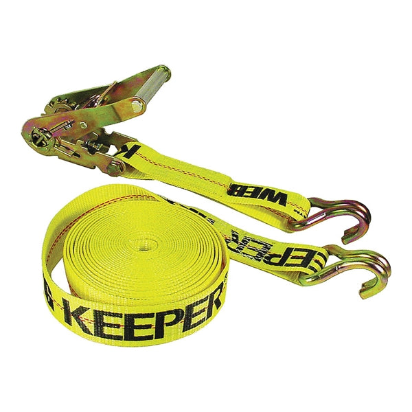 KEEPER 04624 Tie-Down, 2 in W, 40 ft L, Polyester, Yellow, 3333 lb, J-Hook End Fitting, Steel End Fitting