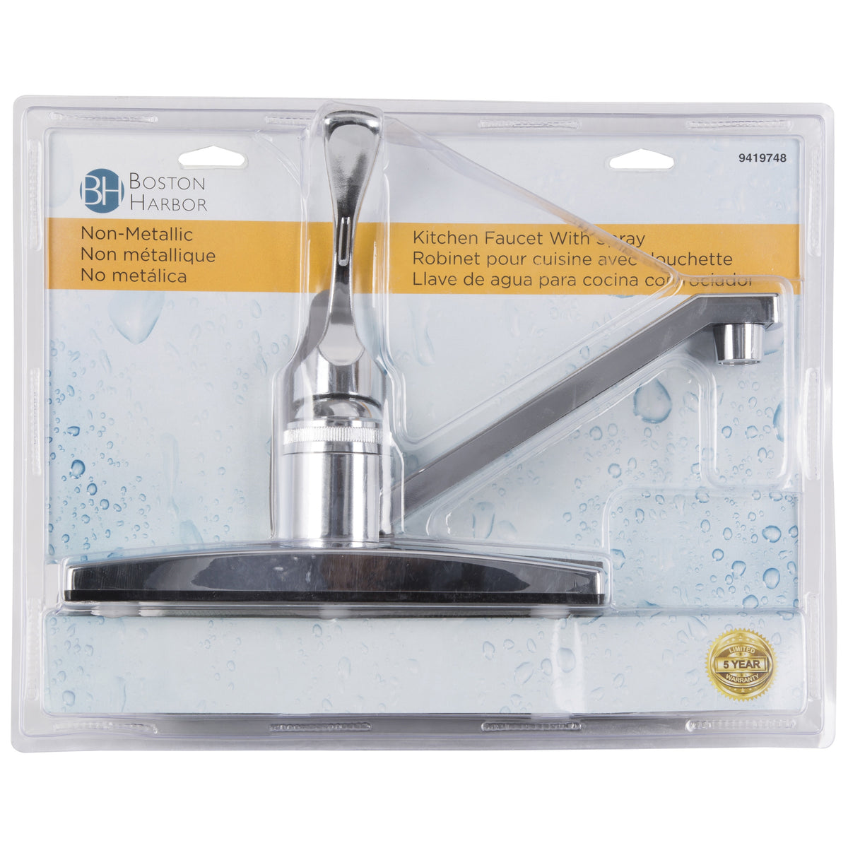 Boston Harbor PF8111A Kitchen Faucet, 1.8 gpm, 1-Faucet Handle, ABS, Chrome Plated, Lever Handle