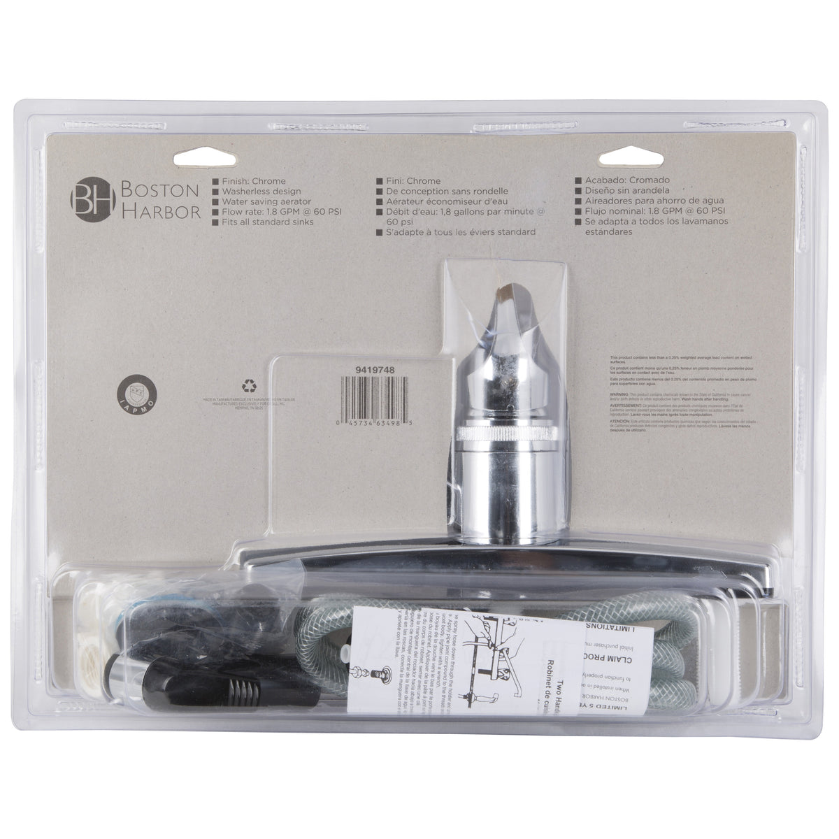 Boston Harbor PF8111A Kitchen Faucet, 1.8 gpm, 1-Faucet Handle, ABS, Chrome Plated, Lever Handle