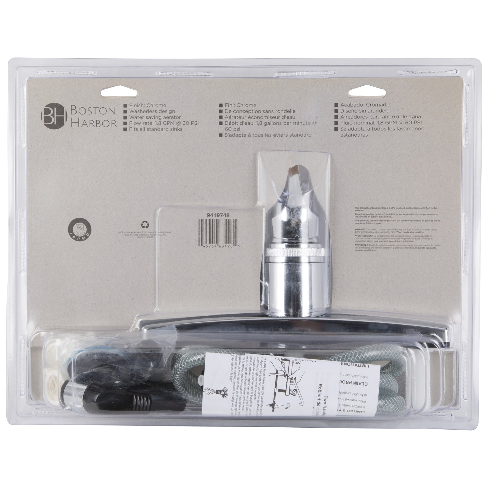 Boston Harbor PF8111A Kitchen Faucet, 1.8 gpm, 1-Faucet Handle, ABS, Chrome Plated, Lever Handle