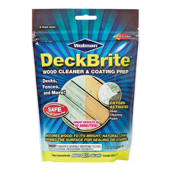 WOLMAN DeckBrite 16001 Wood Cleaner and Coating Prep, Solid, Characteristic, 1 lb, Pouch