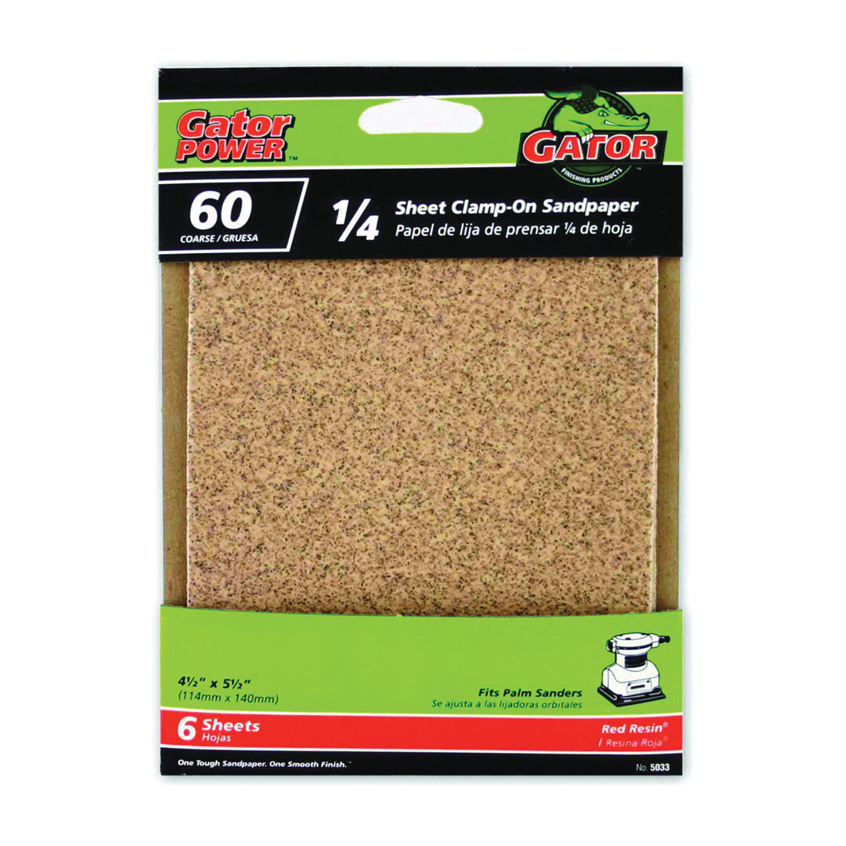 Gator 5033 Sanding Sheet, 4-1/2 in W, 5-1/2 in L, 60 Grit, Coarse, Aluminum Oxide Abrasive, Paper Backing