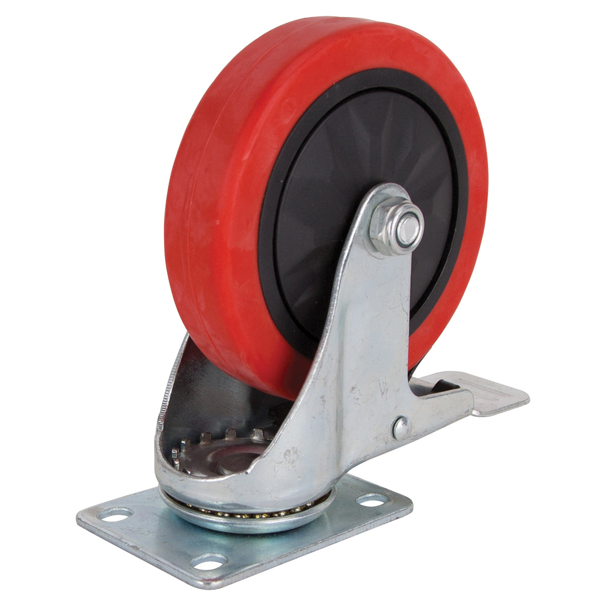 ProSource JC-388-G Swivel Caster with Brake, 5 in Dia Wheel, 30 mm W Wheel, PU Wheel, Red, 275 lb