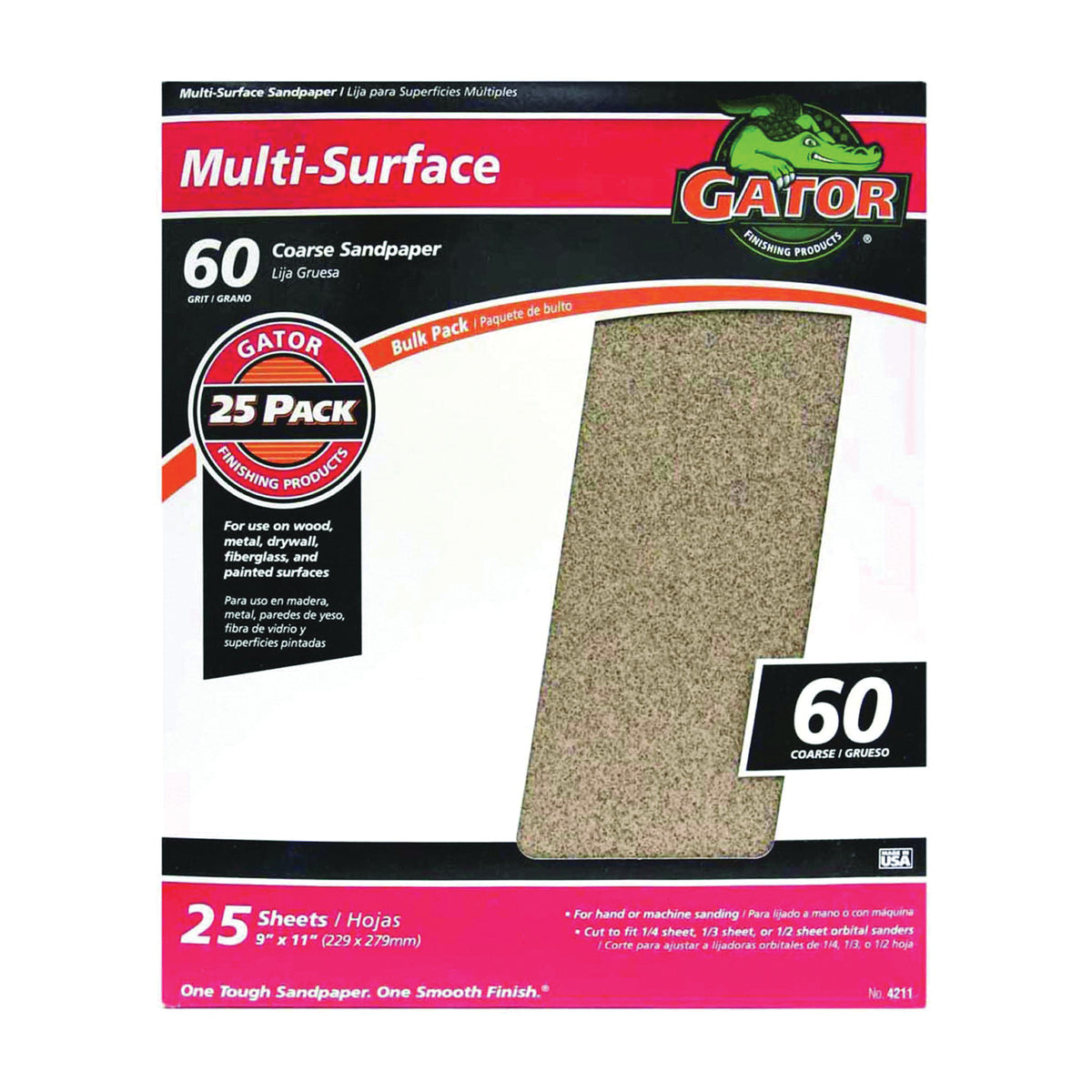 Gator 3266 Sanding Sheet, 11 in L, 9 in W, 60 Grit, Coarse, Aluminum Oxide Abrasive