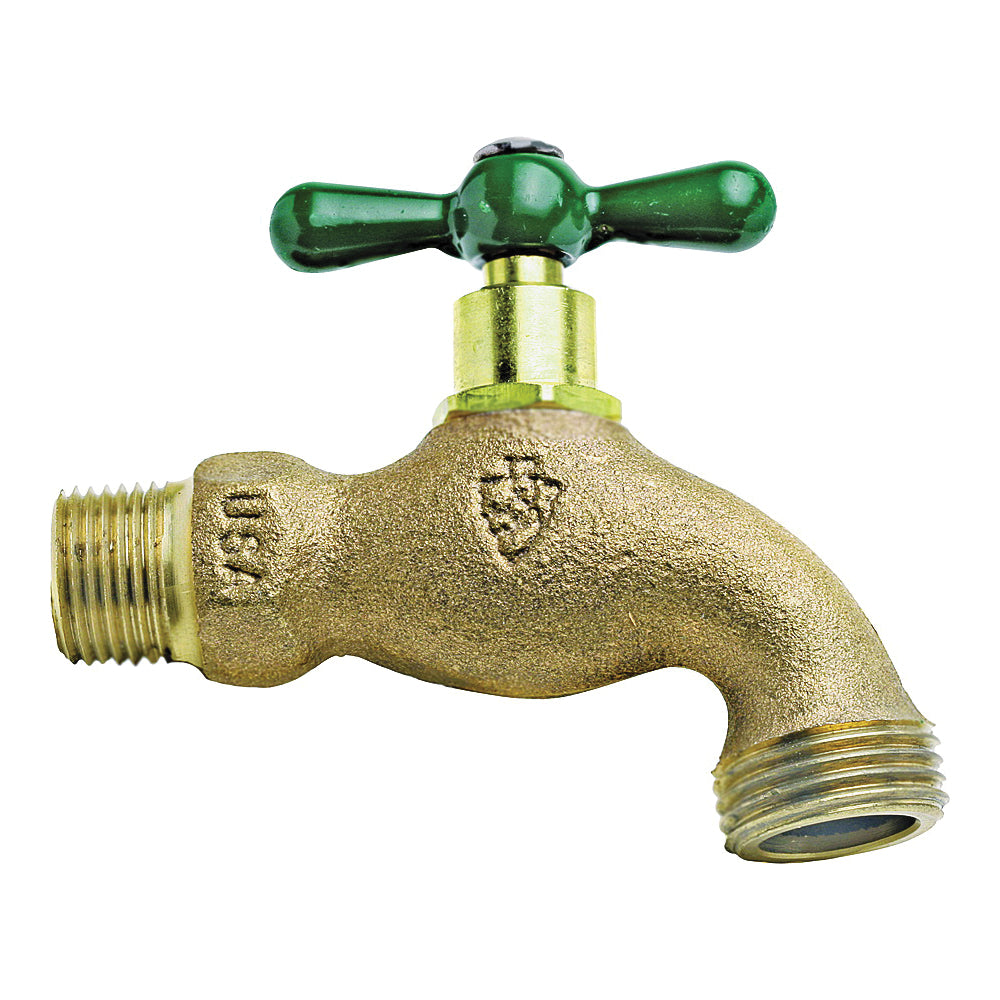 arrowhead 301BCLD Standard Hose Bibb, 1/2 in Connection, MIP x Male Hose, 8 to 9 gpm, 125 psi Pressure, Brass Body