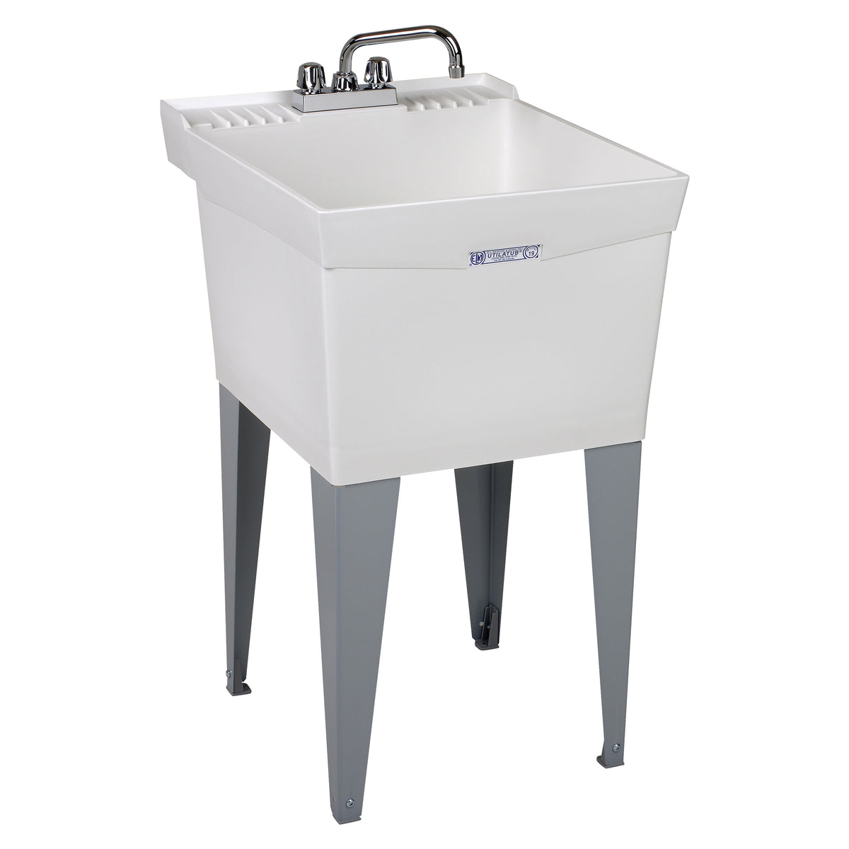 ELM UTILATUB 19CF Laundry Tub Combo Kit, 18 gal Capacity, 2-Deck Hole, 20 in OAW, 24 in OAD, 34 in OAH, White