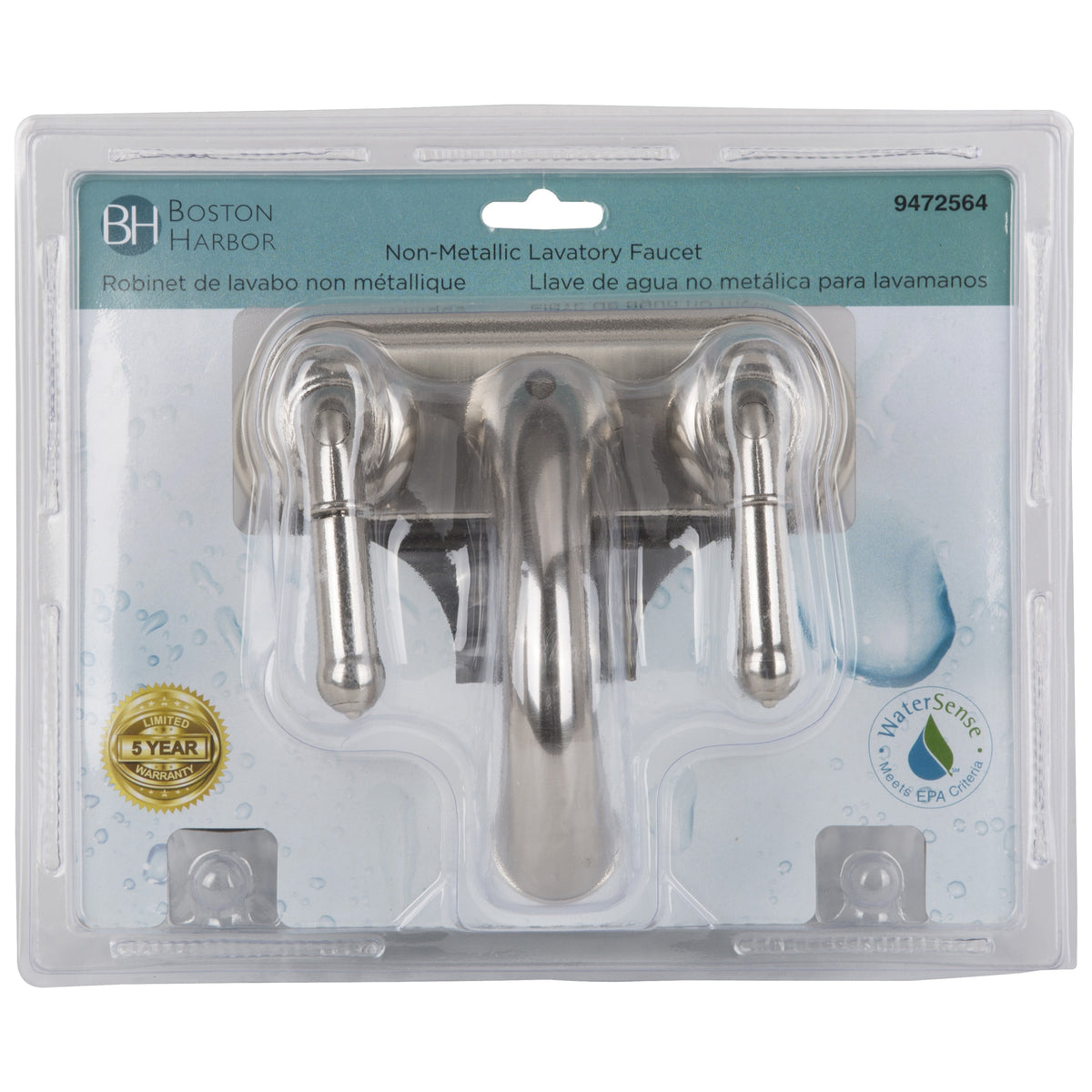 Boston Harbor JY-4233BN Lavatory Faucet, 1.5 gpm, 2-Faucet Handle, Brass, Nickel Plated, Lever Handle