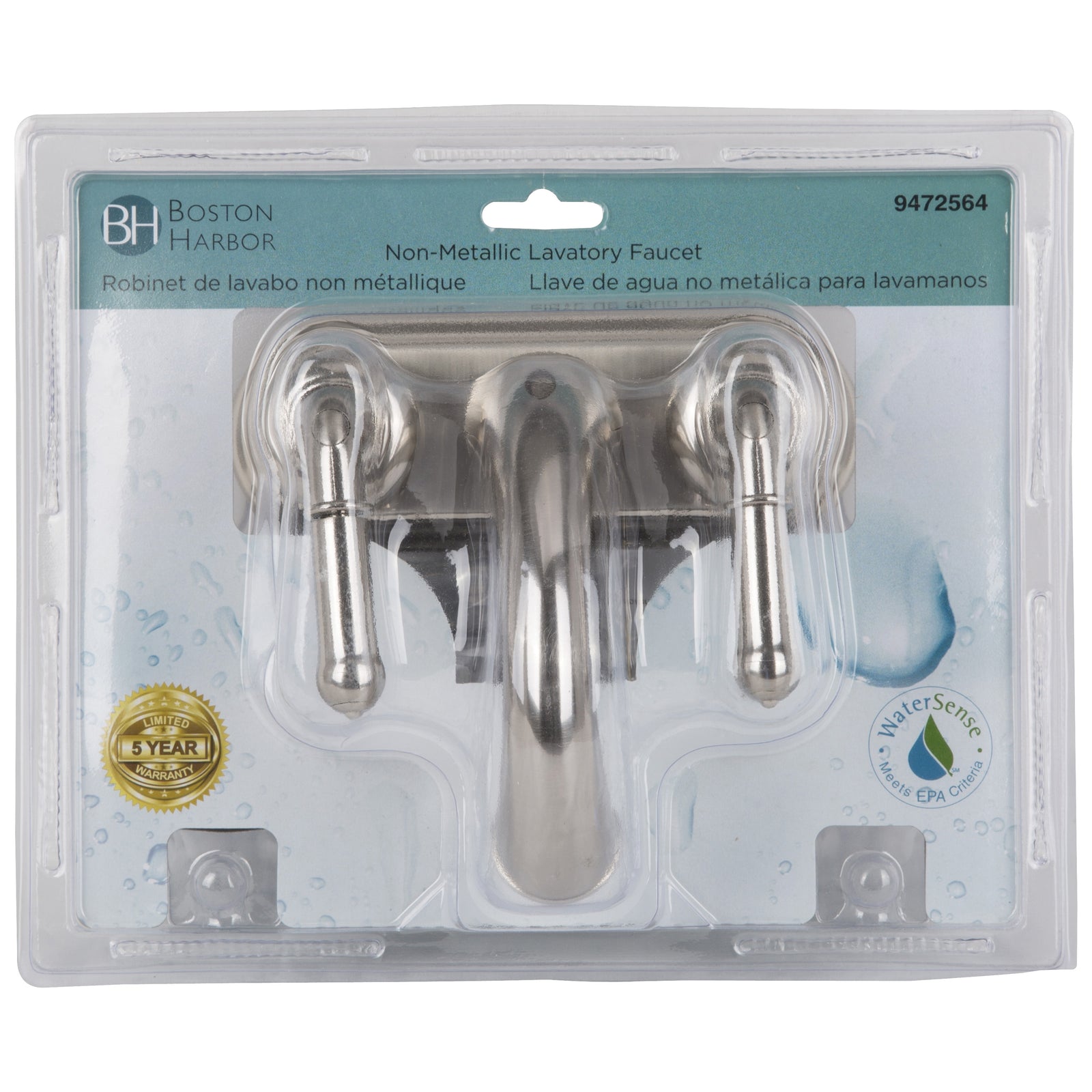 Boston Harbor JY-4233BN Lavatory Faucet, 1.5 gpm, 2-Faucet Handle, Brass, Nickel Plated, Lever Handle