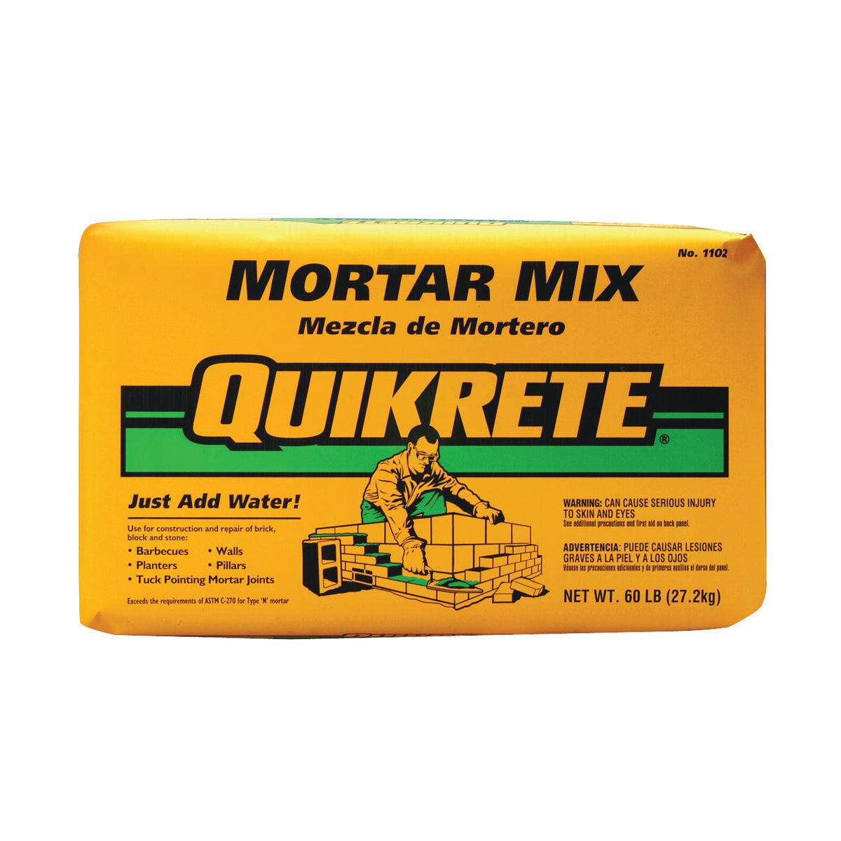 Quikrete 1102-60 Mortar Mix, Gray, Solid, 60 lb Bag