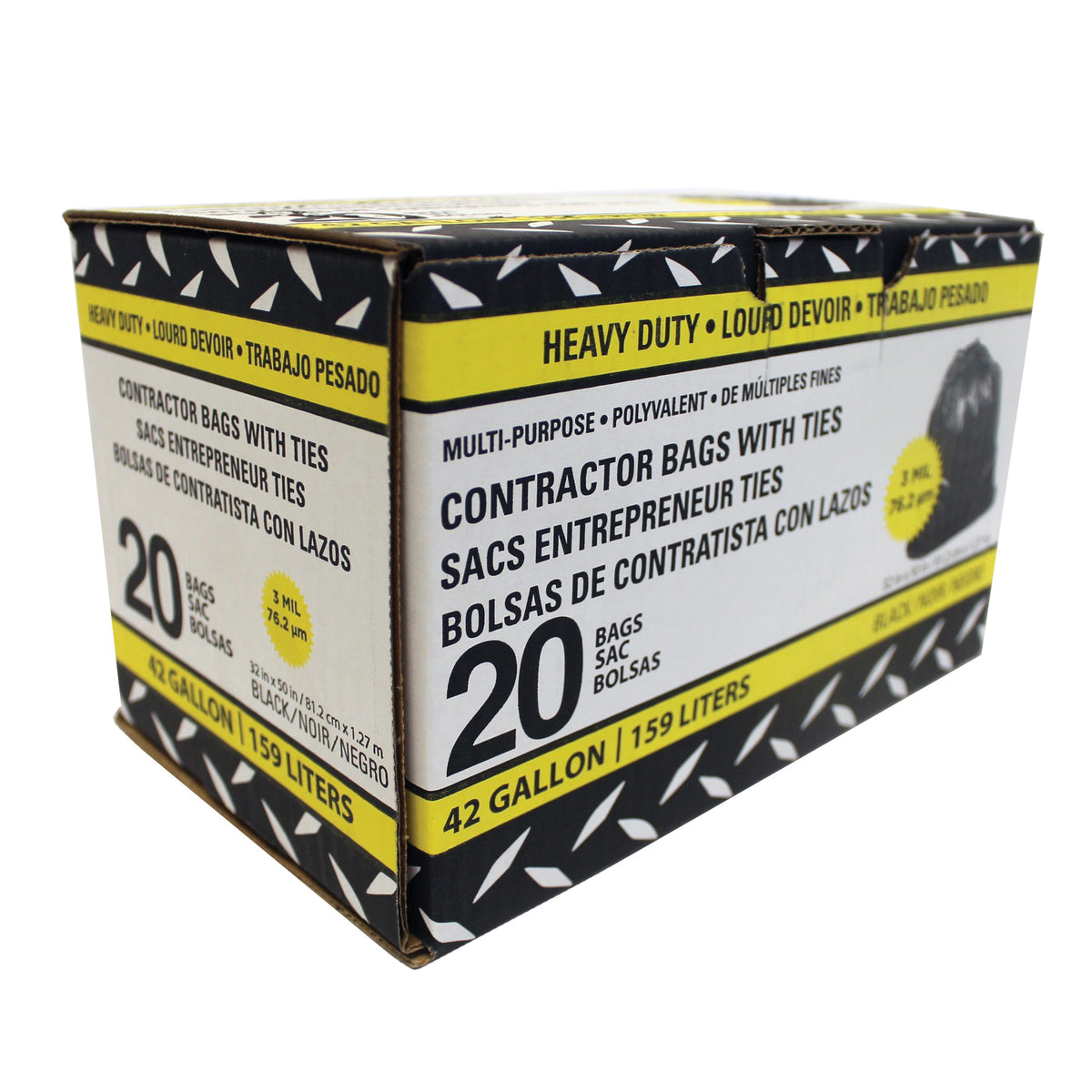 STEELCOAT FG-P9934-01A Contractor Bag, 42 gal Capacity, Black