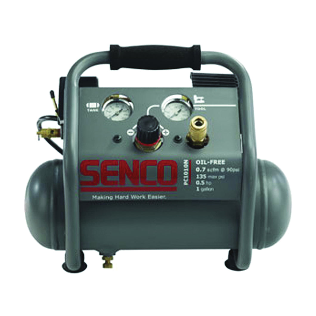 SENCO PC1010N Trim Air Compressor with Control Panel, 1 gal Tank, 0.5 hp, 115 V, 135 psi Pressure, 0.7 scfm Air
