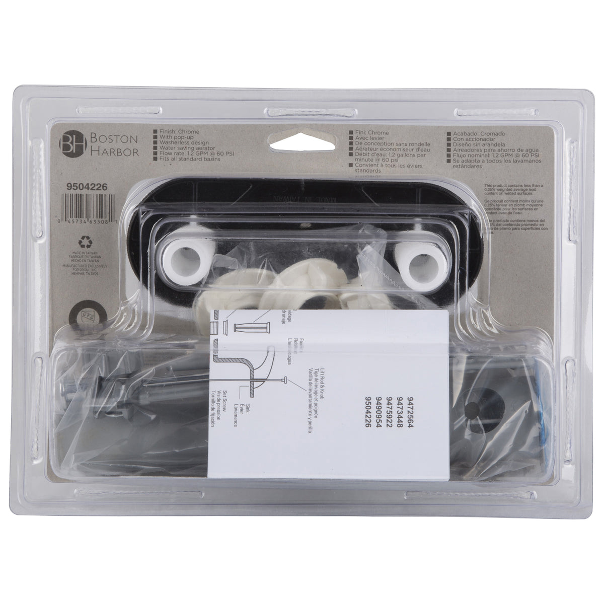 Boston Harbor JY-4212PLQ Lavatory Faucet, 1.5 gpm, 2-Faucet Handle, Chrome Plated, Lever Handle