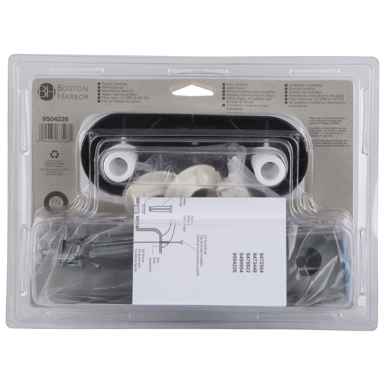 Boston Harbor JY-4212PLQ Lavatory Faucet, 1.5 gpm, 2-Faucet Handle, Chrome Plated, Lever Handle