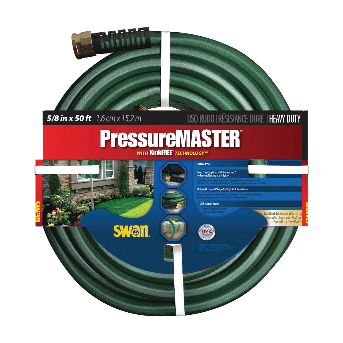 SWAN SN7958050 Garden Hose, 50 ft L, Non-Vinyl Resin, Green