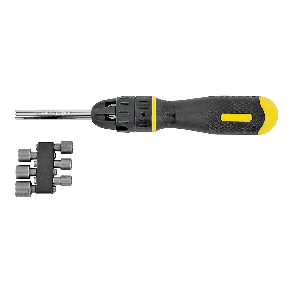 STANLEY 68-010 Ratcheting Screwdriver, 10-in-1 Drive, 10-1/2 in OAL, Rubber Handle, Ergonomic Handle