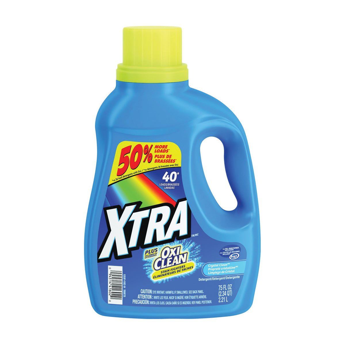 XTRA 41602 Laundry Detergent, 75 oz Bottle, Liquid, Clean Crystal