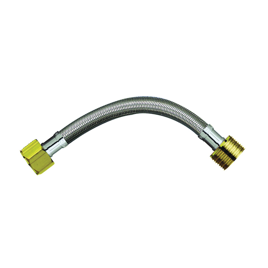 Plumb Pak PP888-10LF Water Heater Connector, 3/4 in, FIP x MIP, Stainless Steel, 12 in L