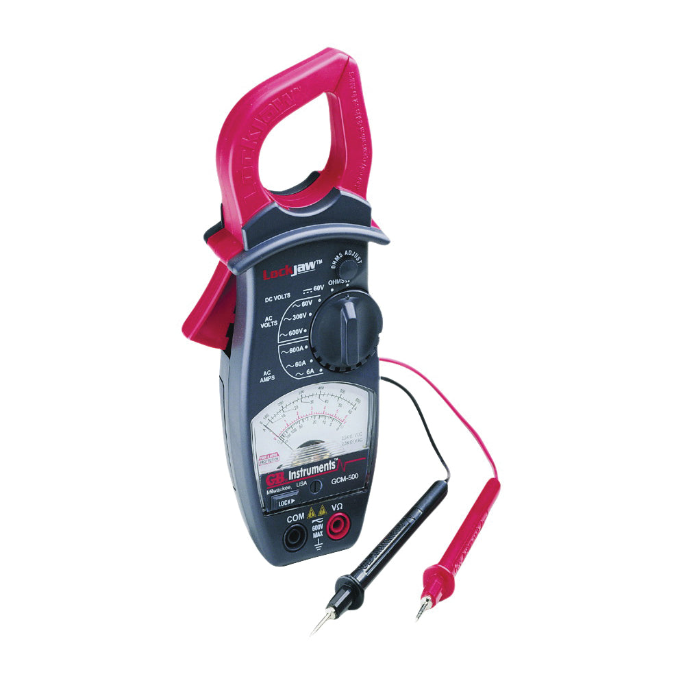 GB GCM-500 Clamp Meter, 600 A, 600 VAC, 60 VDC, 1000 Ohm, Analog Display, Black